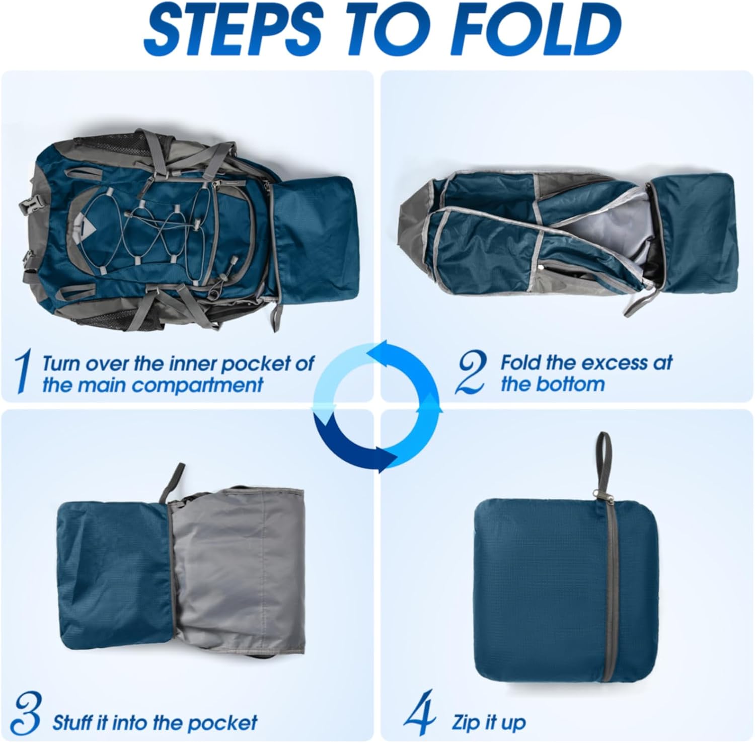 Zaino Impermeabile da Escursionismo e Campeggio da 40L – Leggero e Pieghevole – 1+1 GRATIS