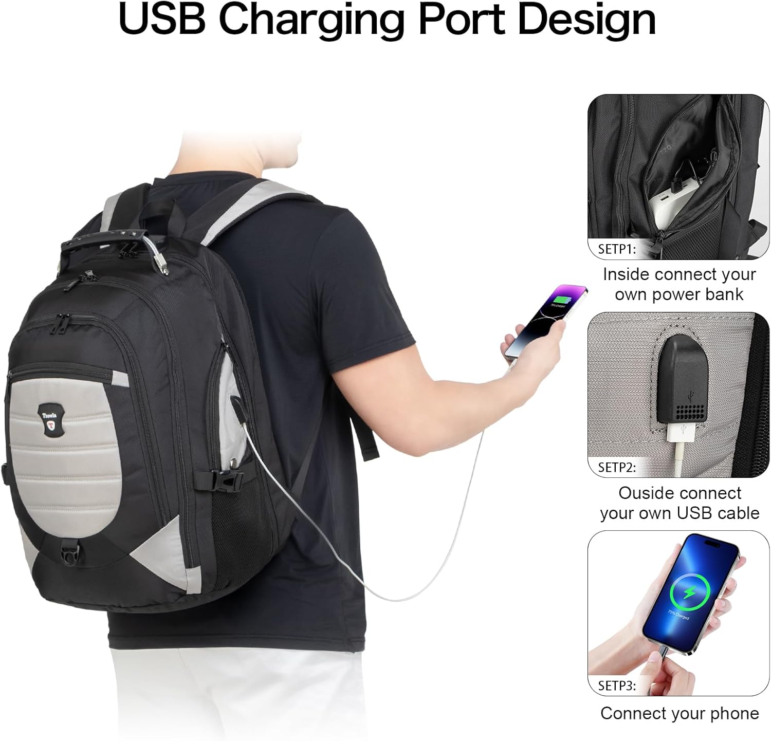 Zaino Impermeabile Antifurto per Laptop e Viaggi con Porta USB – 43,94 cm