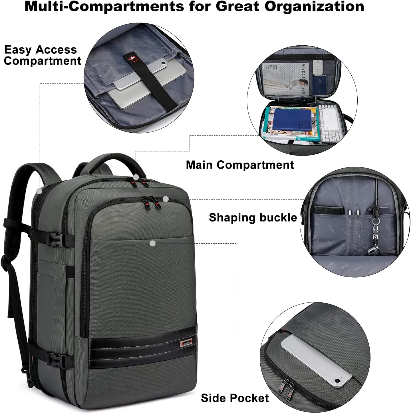 Zaino da viaggio impermeabile espandibile da 45–55L con scomparto per laptop da 46,5 cm