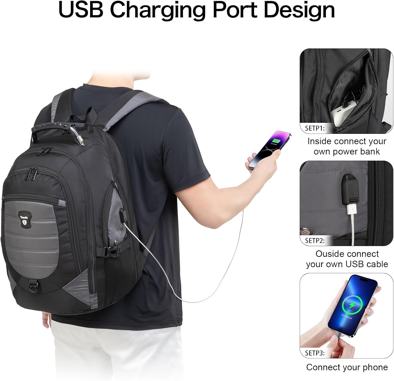 Zaino Impermeabile Antifurto per Laptop e Viaggi con Porta USB – 43,94 cm