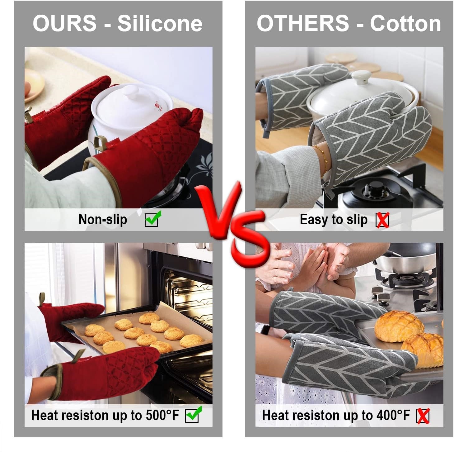 Set di guanti da forno e presine resistenti al calore da 6 pezzi
