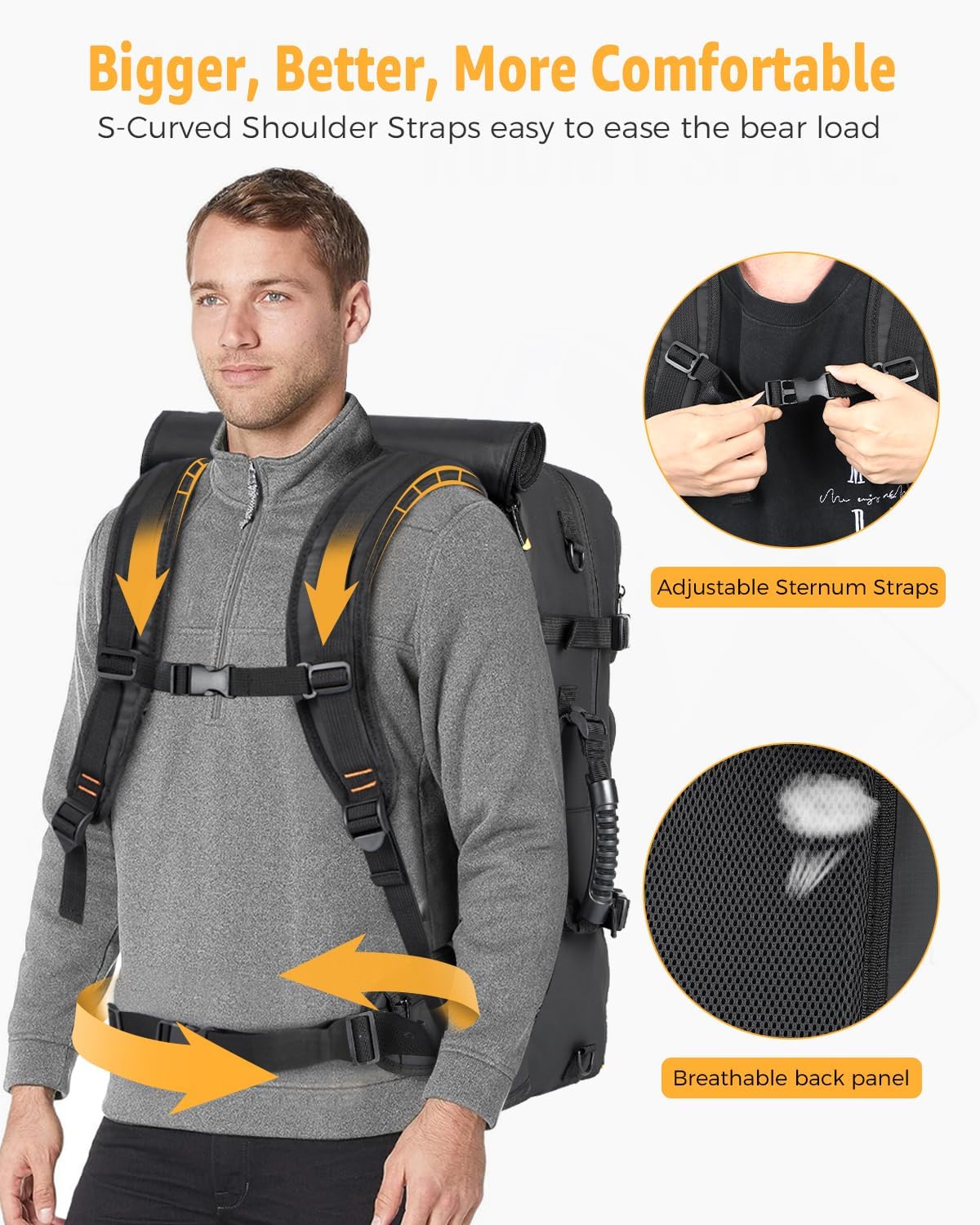 Zaino da viaggio approvato dalle compagnie aeree da 50L con scomparto per scarpe e tracolla convertibile