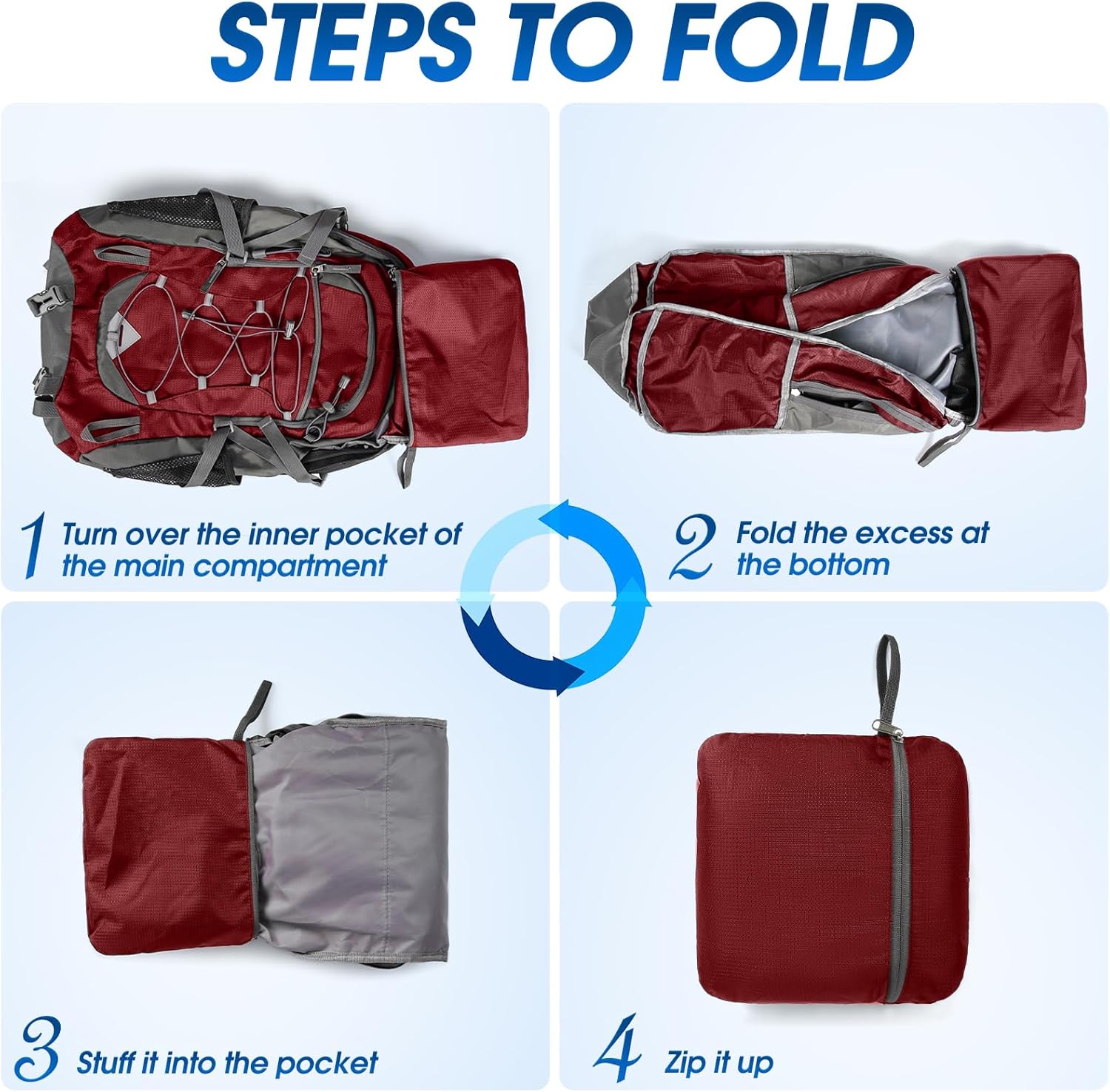 Zaino Impermeabile da Escursionismo e Campeggio da 40L – Leggero e Pieghevole – 1+1 GRATIS