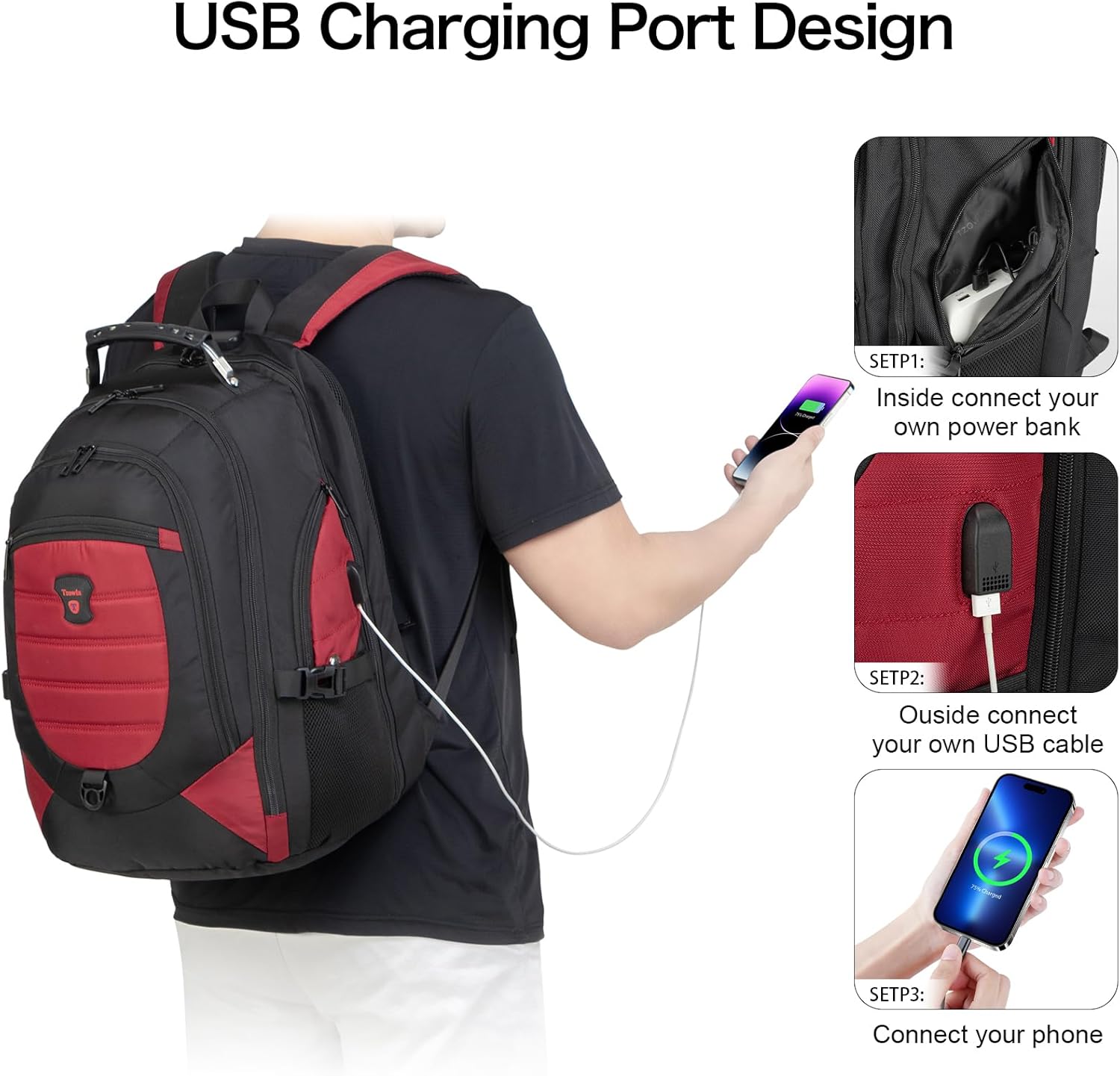 Zaino Impermeabile Antifurto per Laptop e Viaggi con Porta USB – 43,94 cm