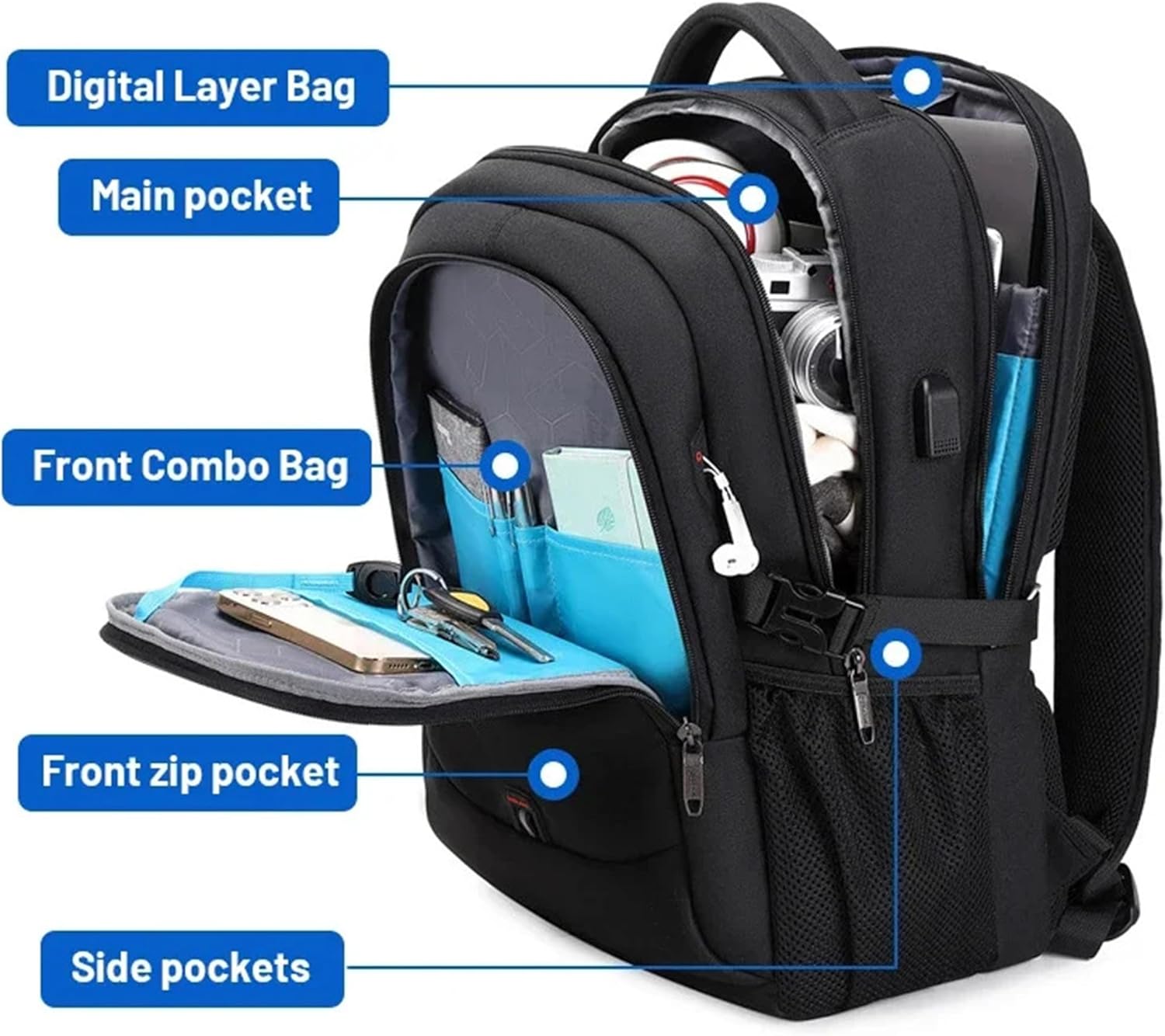 Zaino Impermeabile per Laptop e Viaggi con Scomparti Organizzati
