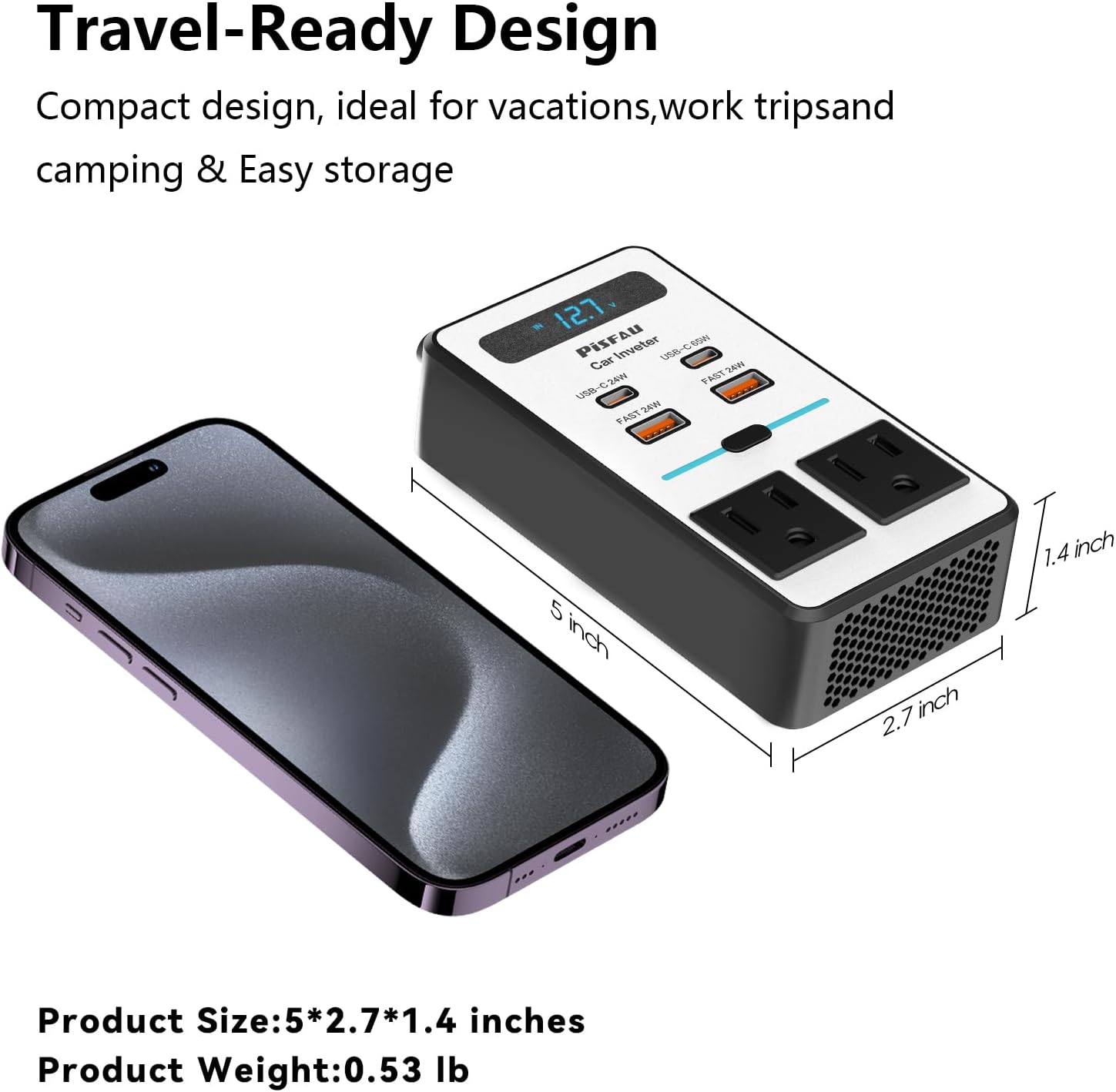 Inverter per Auto 200W – DC 12V a 220V AC con Funzione USB-C e Ricarica Veloce