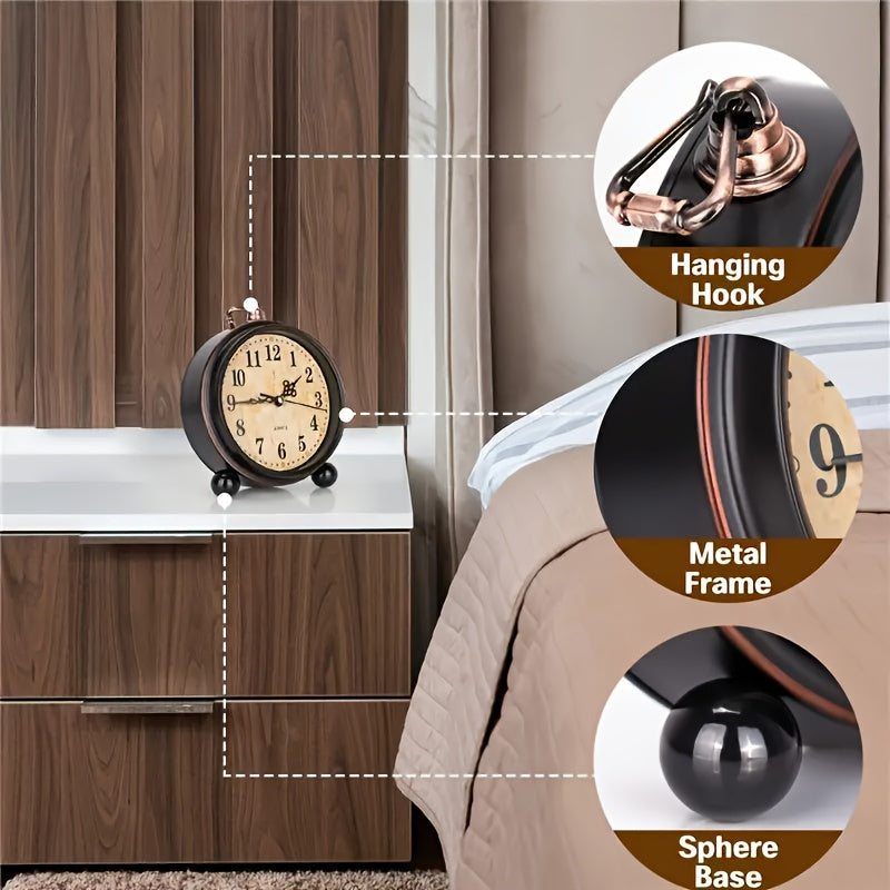 Orologio Alarm Retro in Metallo con Movimento Silenzioso – Dimensioni Classiche per Camera da Letto o Scrivania
