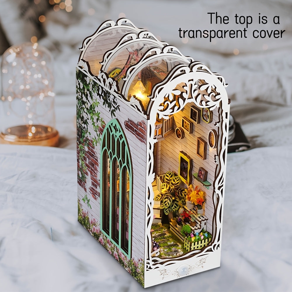 Puzzle 3D in Legno – Casa Fiore Bianca con Illuminazione e Copertura Antipolvere