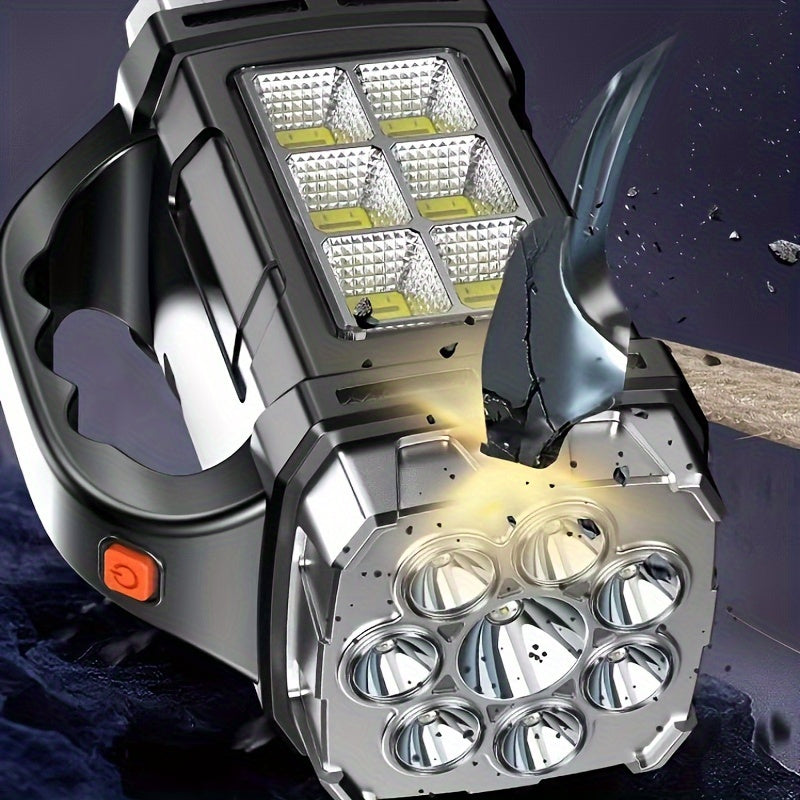 Faro LED Super Luminoso – Power Bank Ricaricabile con USB e Energia Solare per Avventure all'Aperto