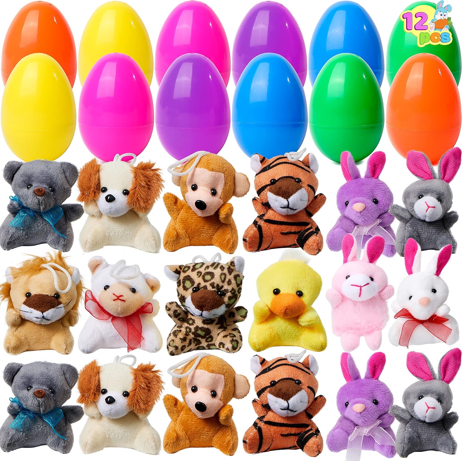 Uova di Pasqua di Peluche con Mini Animali per Bambini – Set di 12 Uova Sorprese