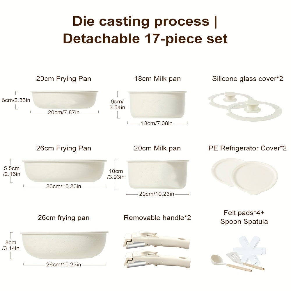Set di pentole in ceramica da 17 pezzi – Inclusi manici removibili e padella profonda