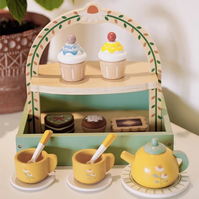 Set da Tè in Legno per Bambini con Cupcake e Teiera – Momenti di Gioco