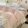 Set di Biancheria da Letto con Bordo Ruffle a Quadretti