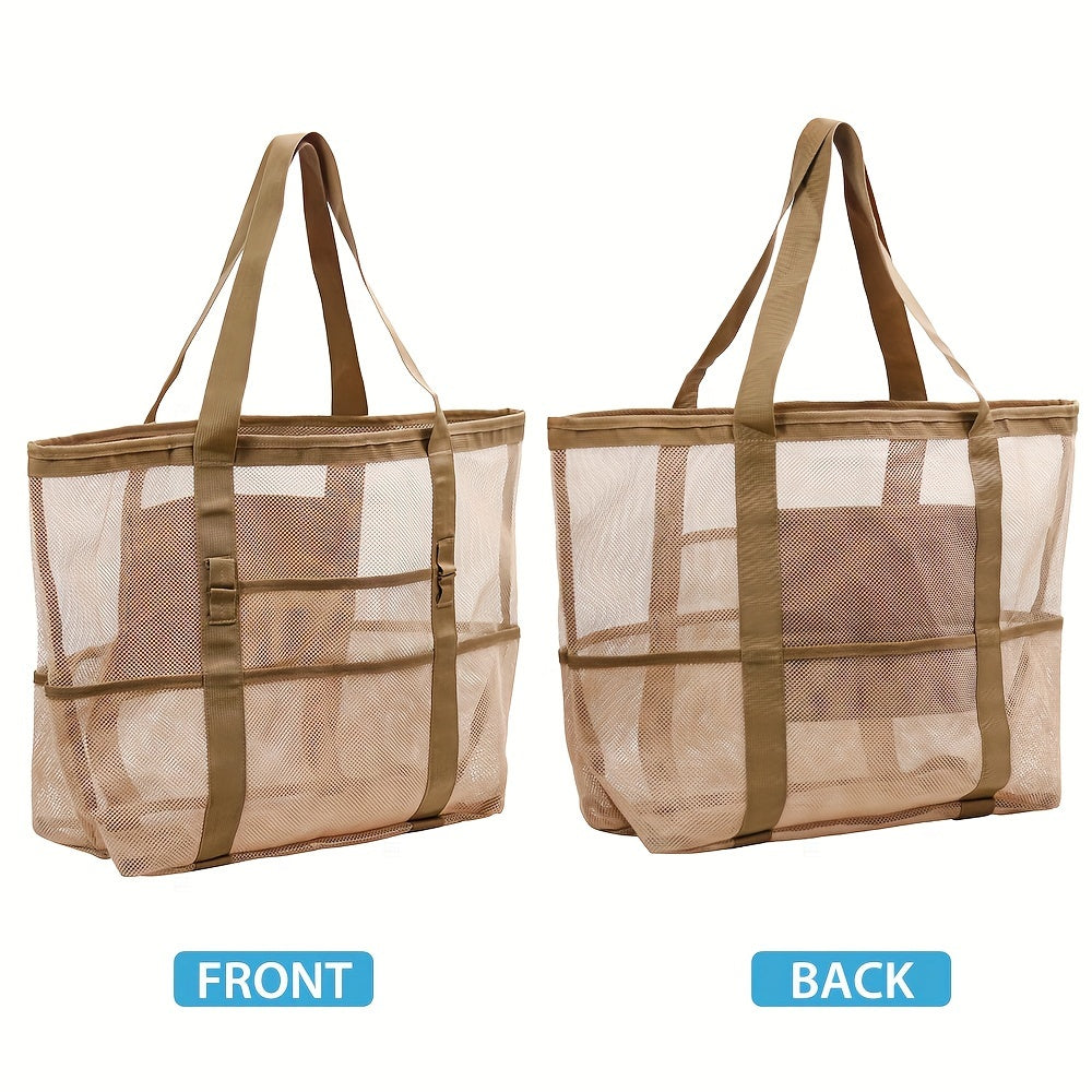 Borsa da Spiaggia in Rete Leggera e Spaziosa – Tote Pieghevole da 40L con Spallacci Fissi e Parte Superiore Aperta