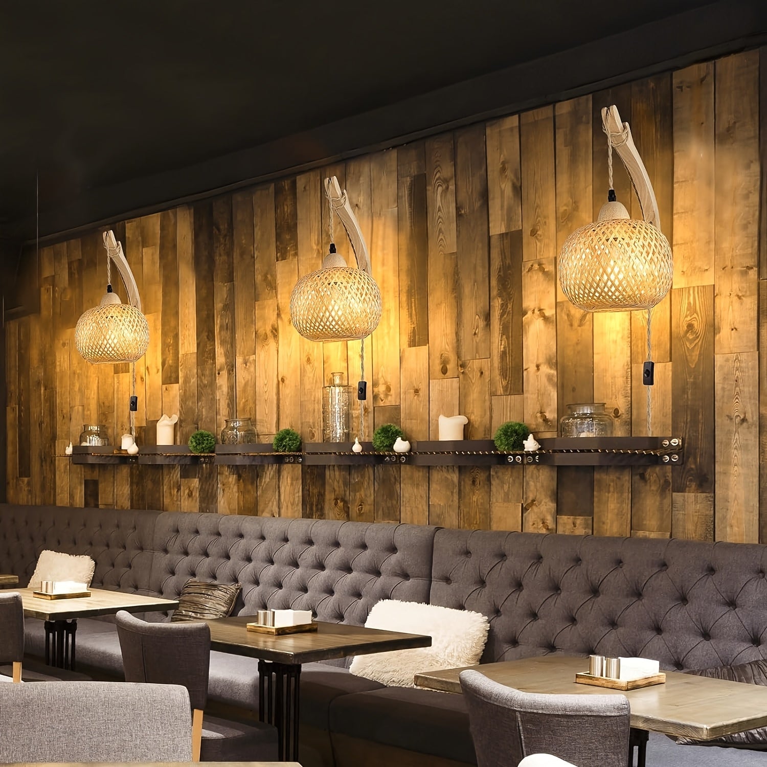 Lampada da Parete Rustica in Bambù – Paralume Intrecciato con Spina Stile Vintage