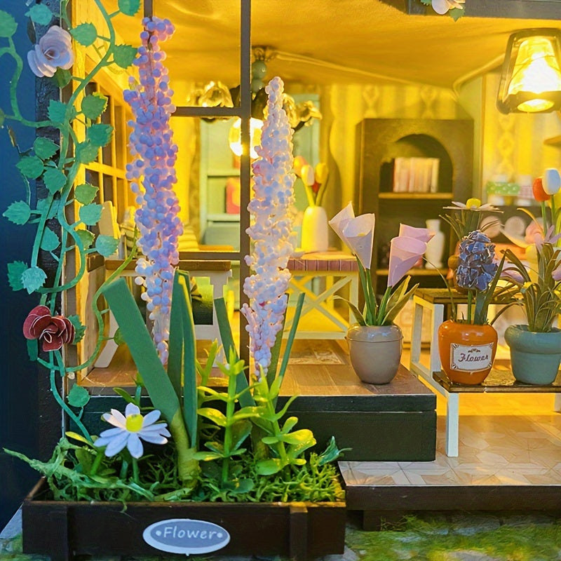 Casa Miniatura Greenhouse Fai-da-te con Illuminazione – Puzzle 3D Fatti a Mano per Decorazione Creativa