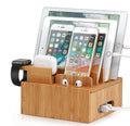 Tekavo ChargeDock Stazione di Ricarica in Bambù | 5-Port USB & Organizer | Per Smartphone, Tablet & Smartwatch | Inclusi Set di Cavi