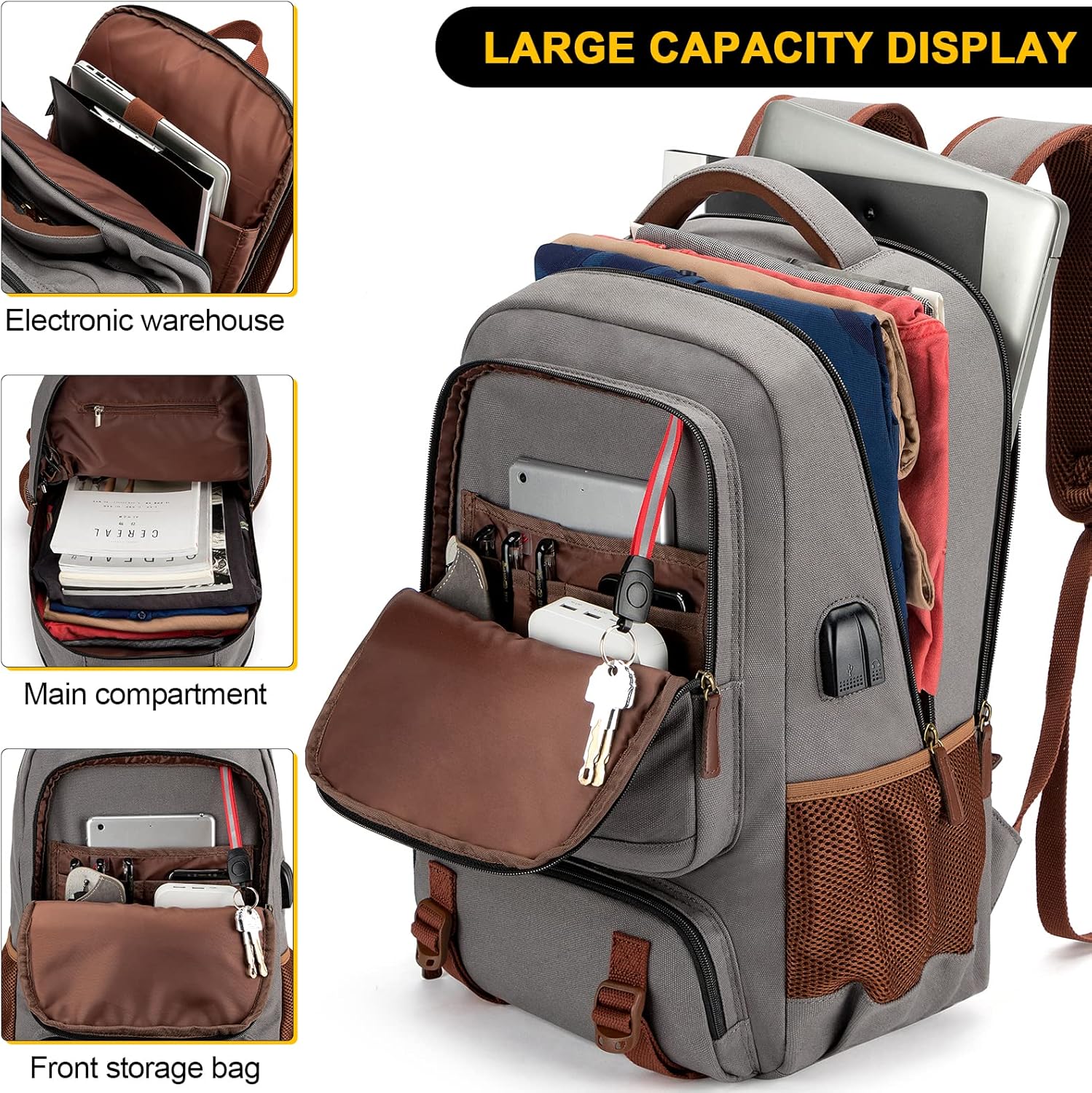 Zaino in Tela Antifurto per Laptop e Viaggi con Porta USB – Adatto per Laptop fino a 43,94 cm