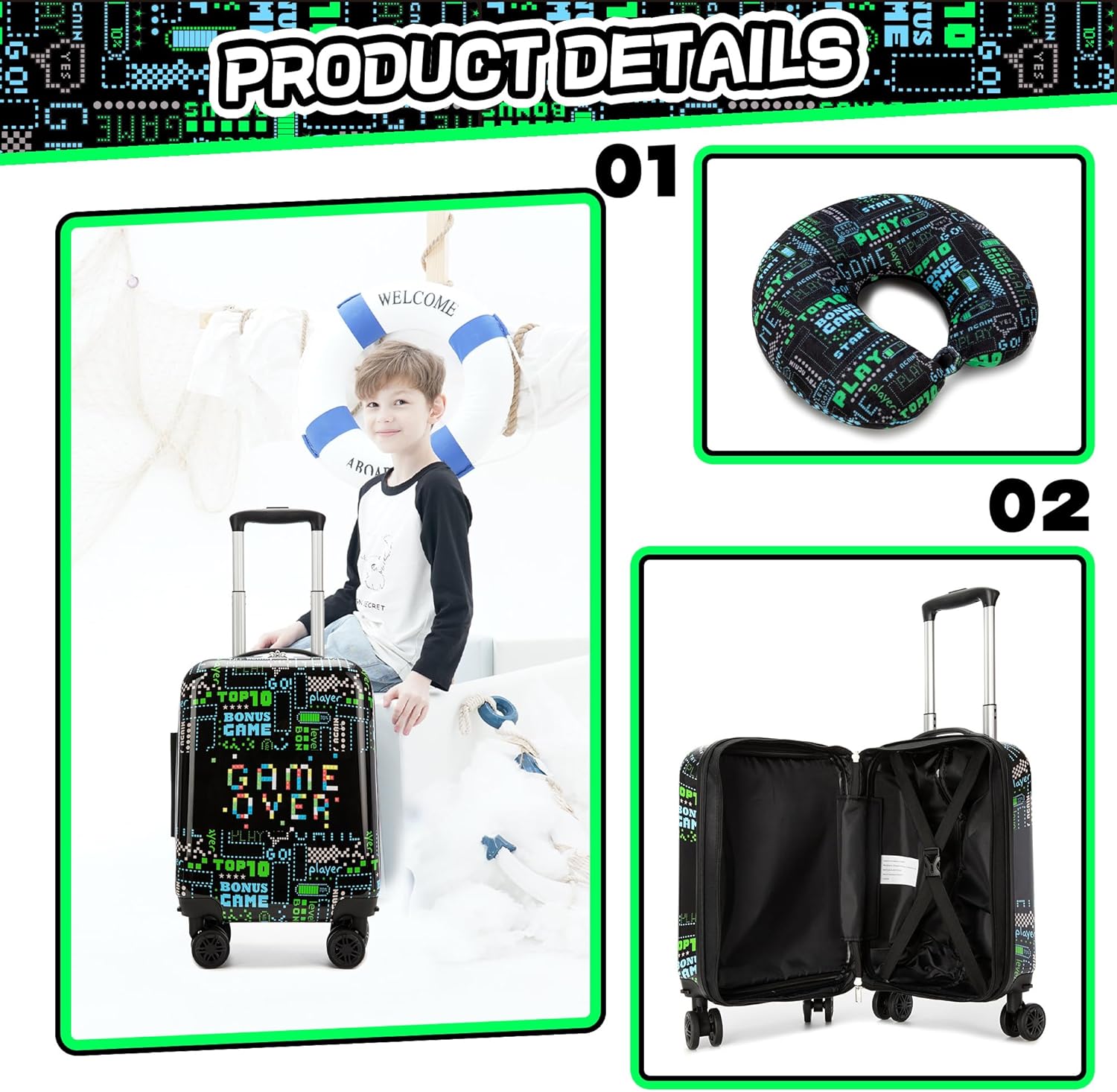 Set di Valigie Rigide per Bambini con Ruote Girevoli – 40 cm