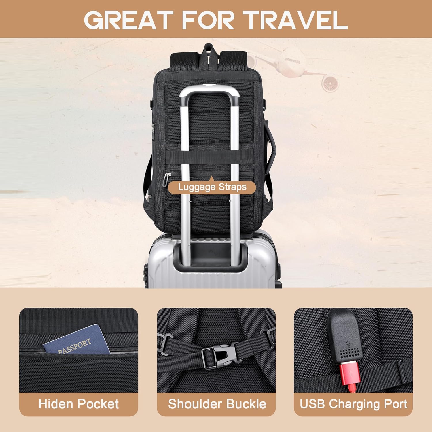Zaino da Viaggio Impermeabile Espandibile da 40L con Porta USB e Scomparto per Laptop da 17” – AirVoyage (Acquista 1, Ricevi 1 GRATIS Promo)