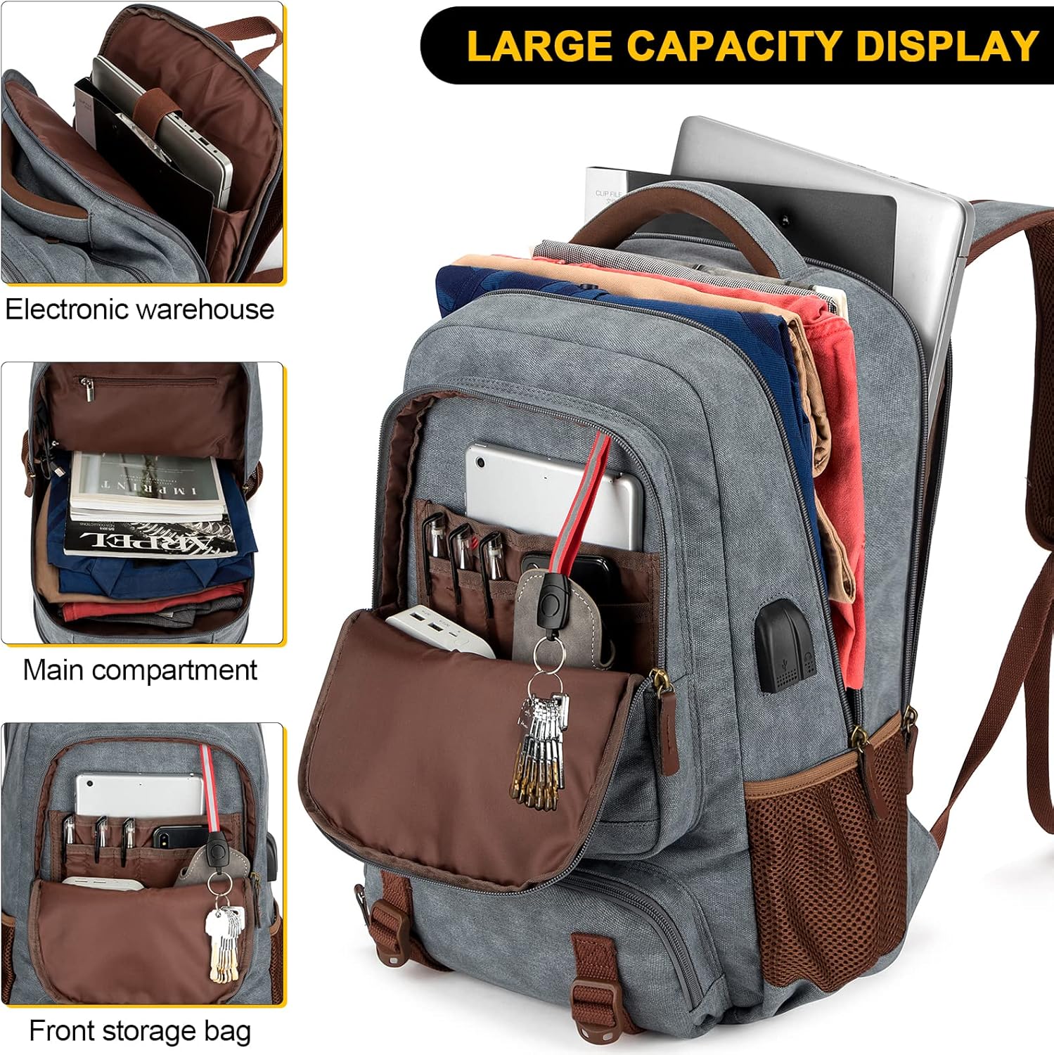 Zaino in Tela Antifurto per Laptop e Viaggi con Porta USB – Adatto per Laptop fino a 43,94 cm