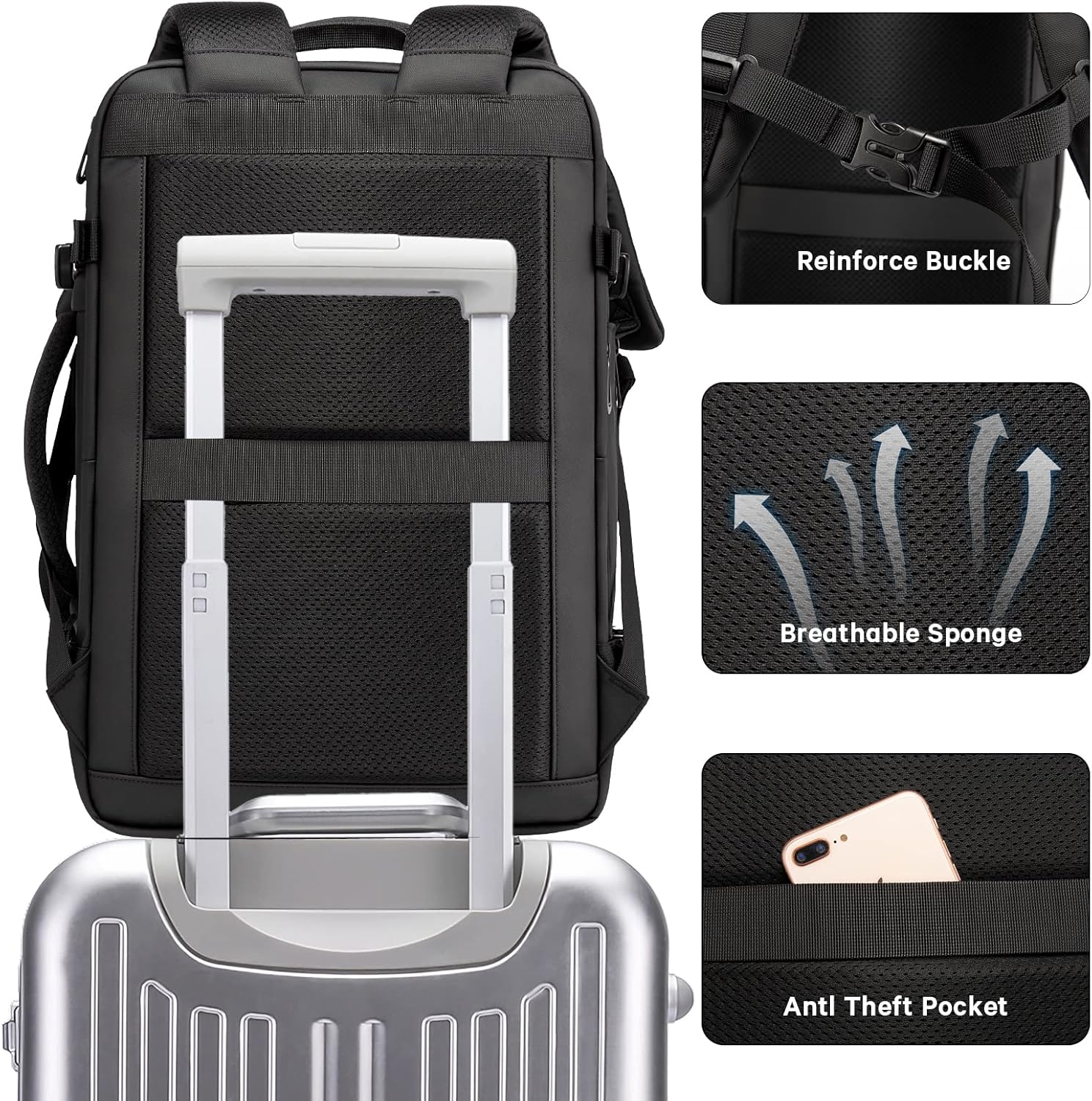 Zaino da viaggio espandibile impermeabile da 26–45L con scomparto per laptop e opzione borsa da viaggio
