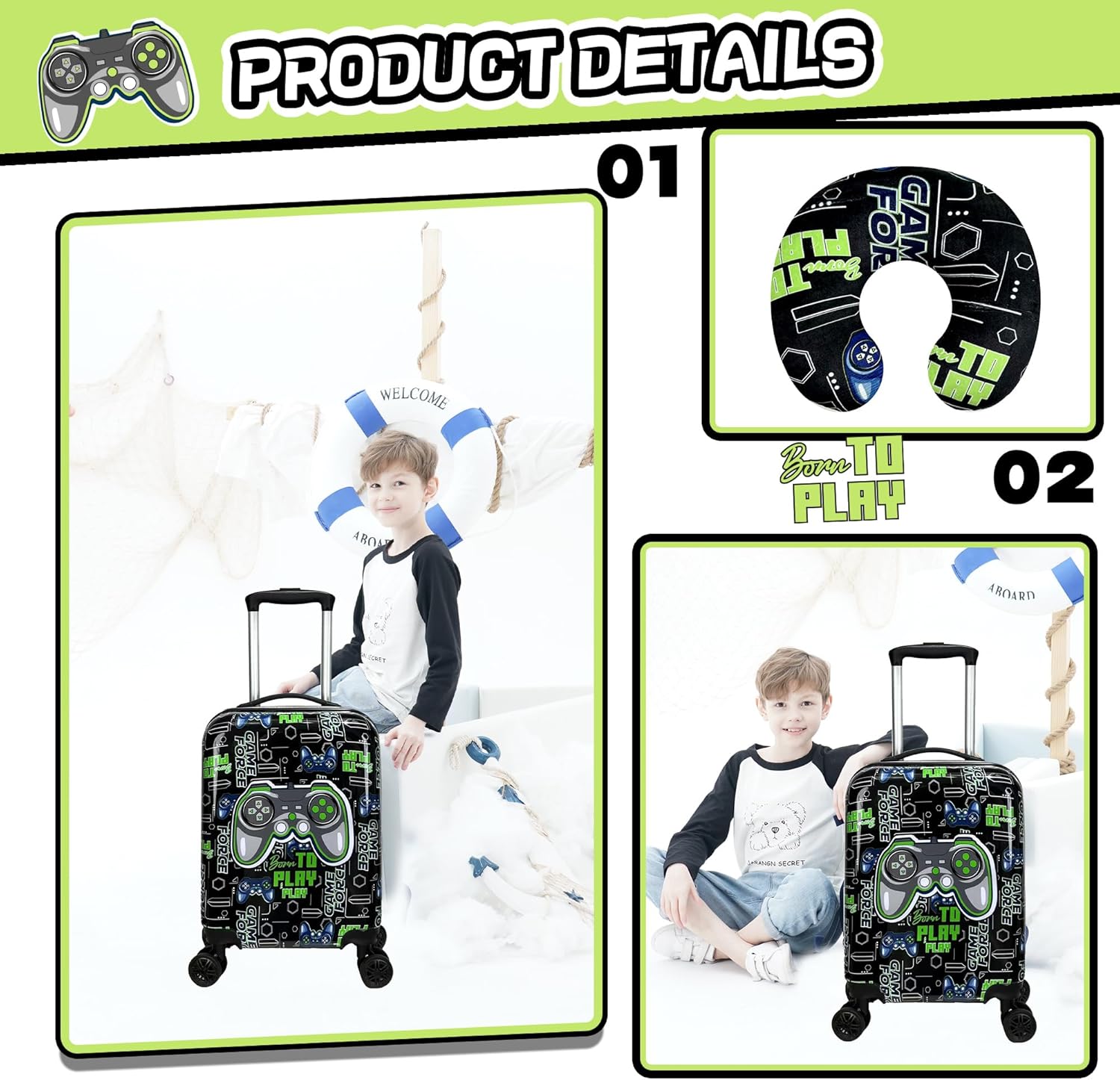 Set di Valigie Rigide per Bambini con Ruote Girevoli – 40 cm