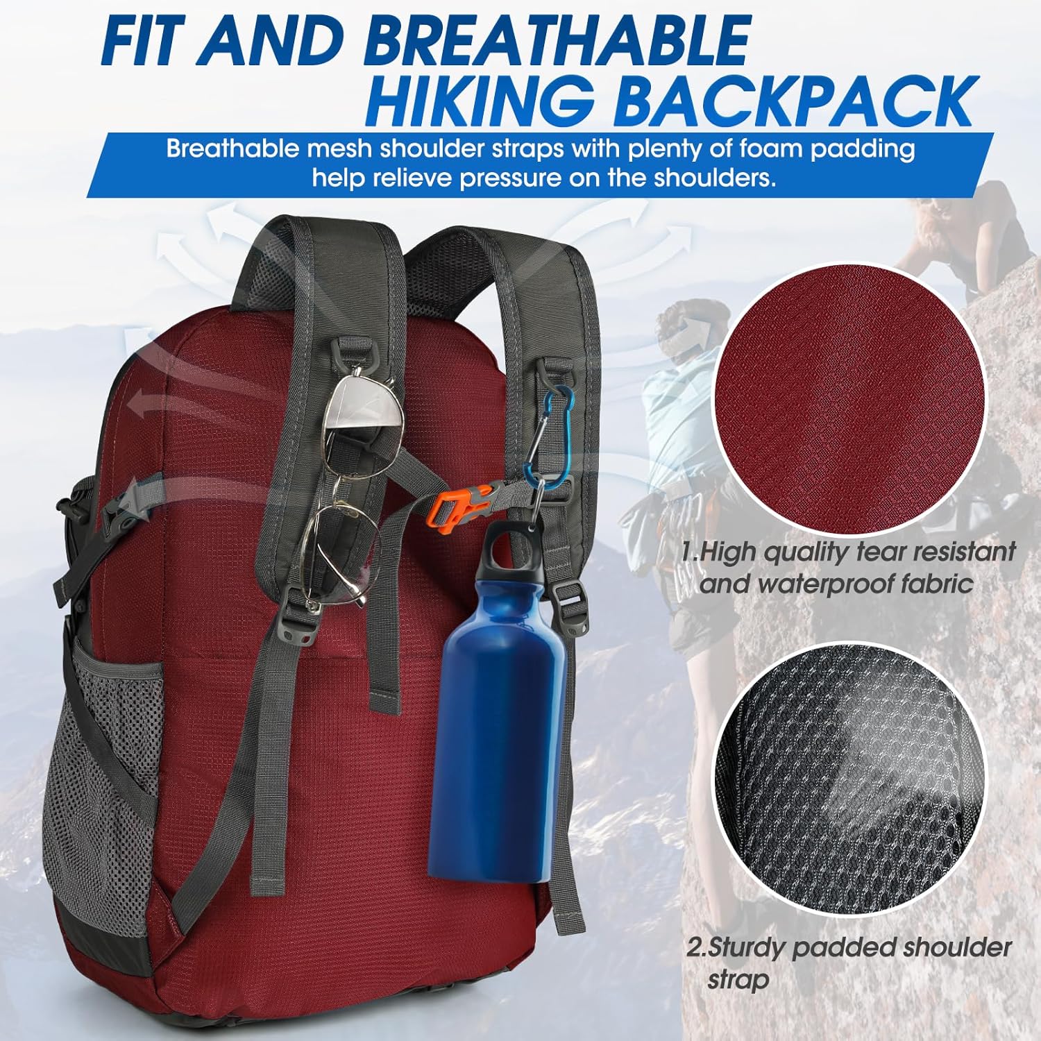 Zaino Impermeabile da Escursionismo e Campeggio da 40L – Leggero e Pieghevole – 1+1 GRATIS