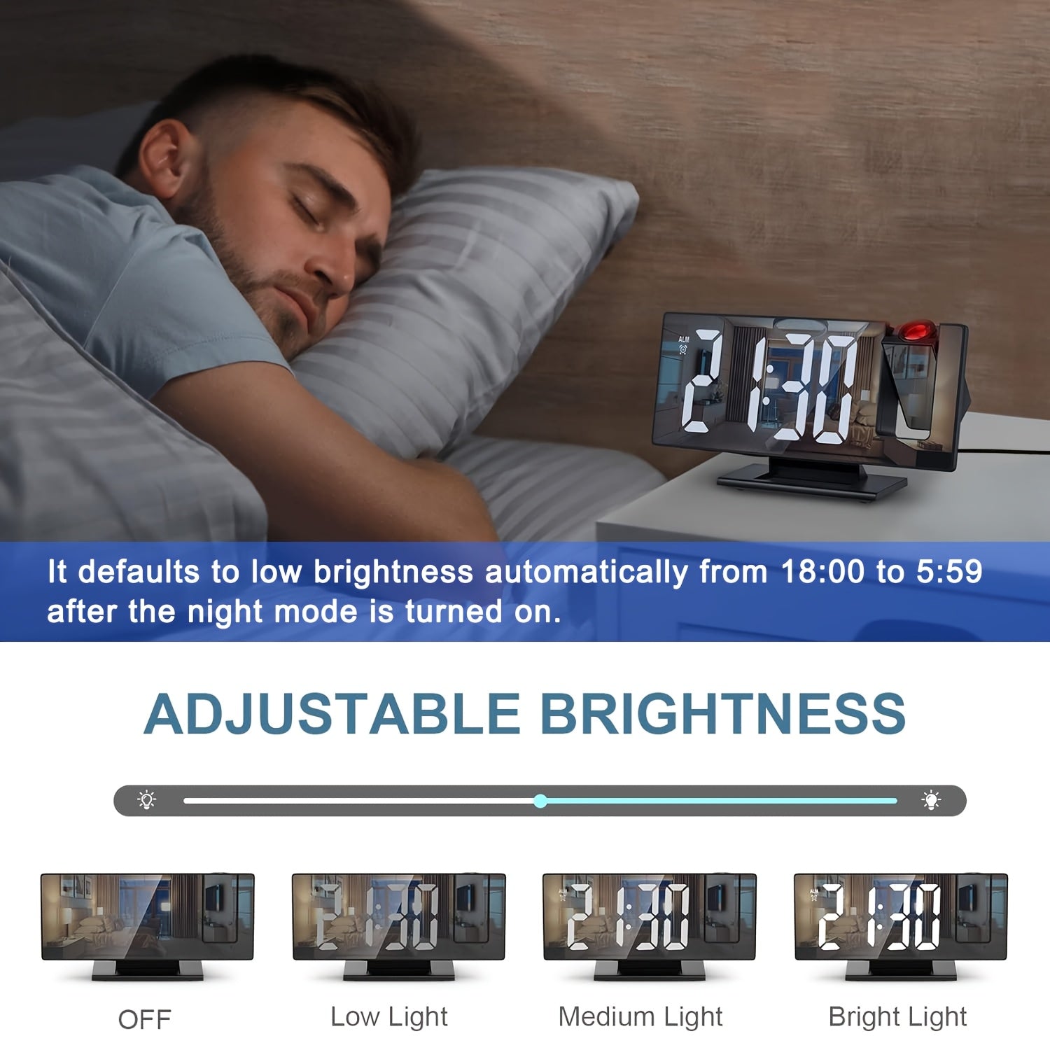 Orologio Sveglia con Proiezione LED e Proiezione Regolabile a 180° – Display Chiaro e Funzione Snooze per Camera da Letto o Ufficio