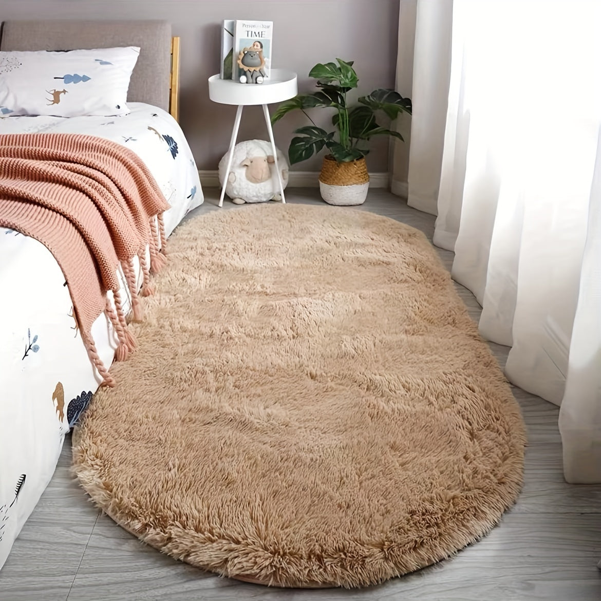 Tappeto Ovale in Peluche – Tappeto Morbido e Stile per Decorazione di Camera da Letto e Soggiorno