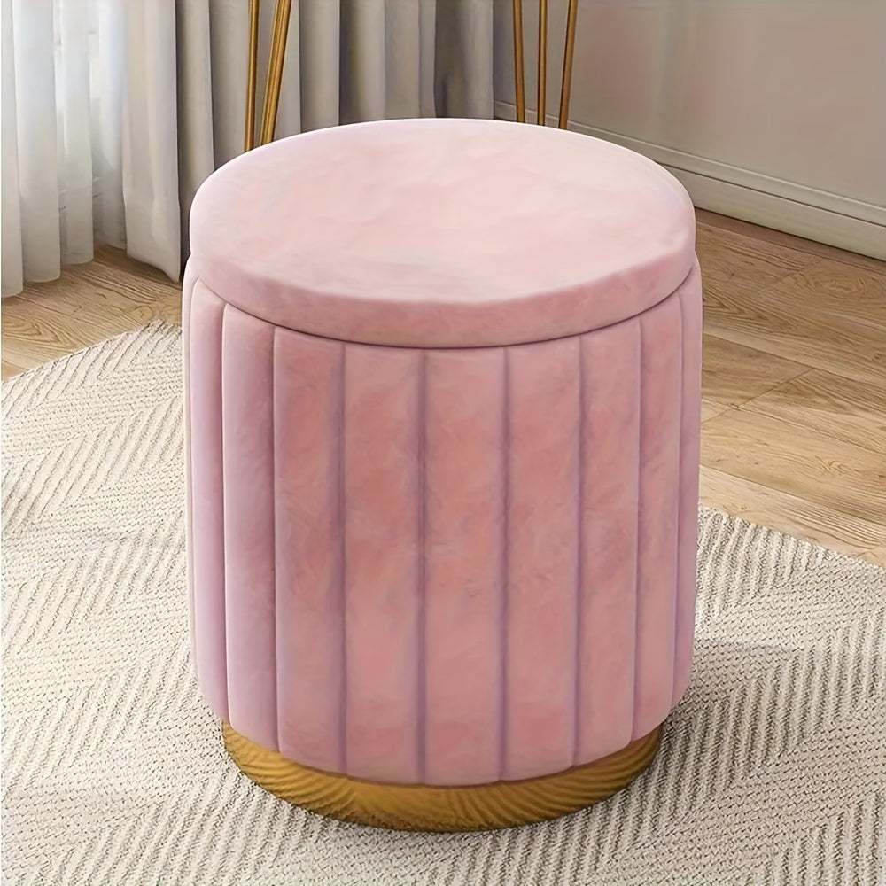 Pouf da Stoccaggio Nordic Chic – Pouf Rotondo Elegante con Stoccaggio e Finitura a Specchio