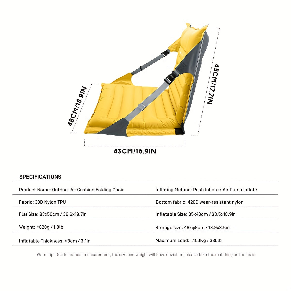 Sedia Gonfiabile AirComfort – Regolabile e Compatta