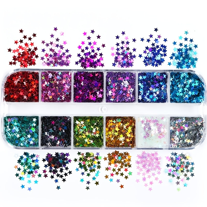 12 Colori di Paillettes a Stella – Paillettes Glitter in Scatola Lunga per DIY e Scrapbooking
