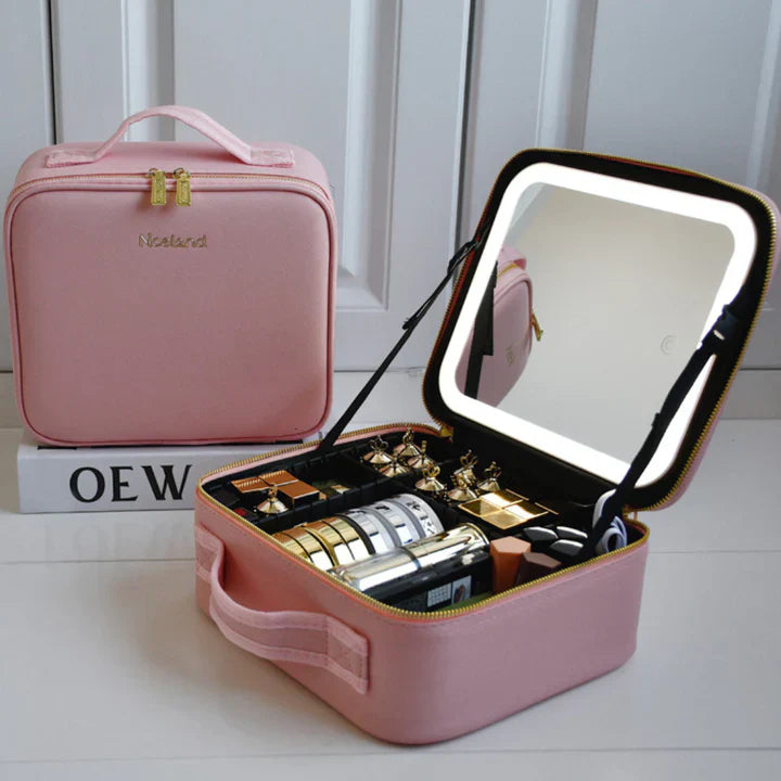 GlowLuxe LED Vanity Case | Organizer di bellezza portatile con specchio LED regolabile per un trucco impeccabile