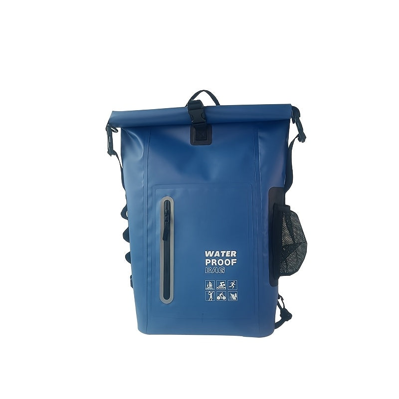 Zaino Impermeabile da 25L con Chiusura Roll-Top, Multiple Tasche, Chiusura a Fibbia Robusta e Tasca Laterale in Rete