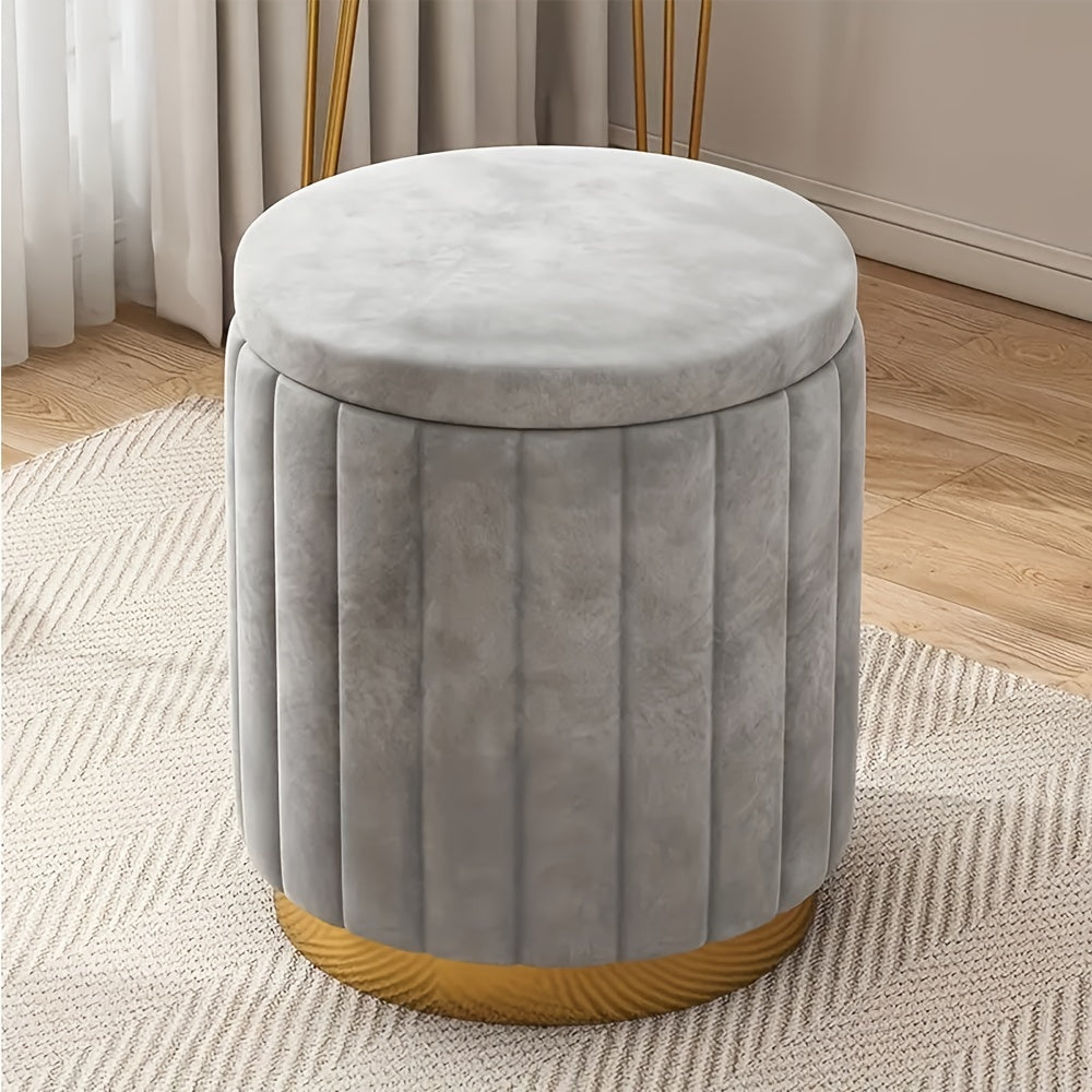 Pouf da Stoccaggio Nordic Chic – Pouf Rotondo Elegante con Stoccaggio e Finitura a Specchio