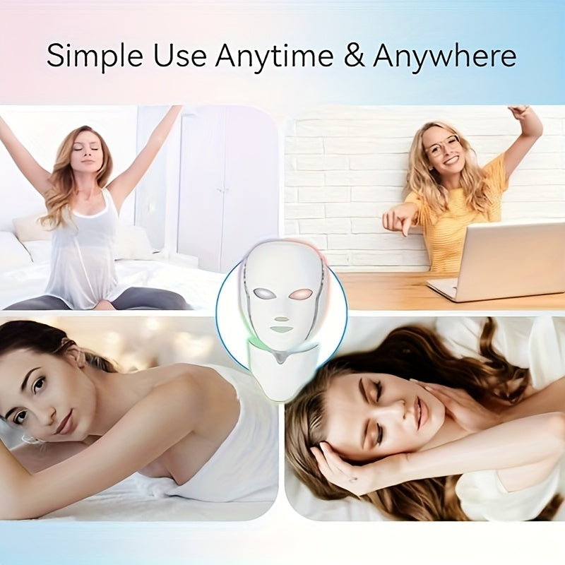 Maschera per il Viso e il Collo a LED 7 Colori – Dispositivo per la Cura della Pelle Ricaricabile USB