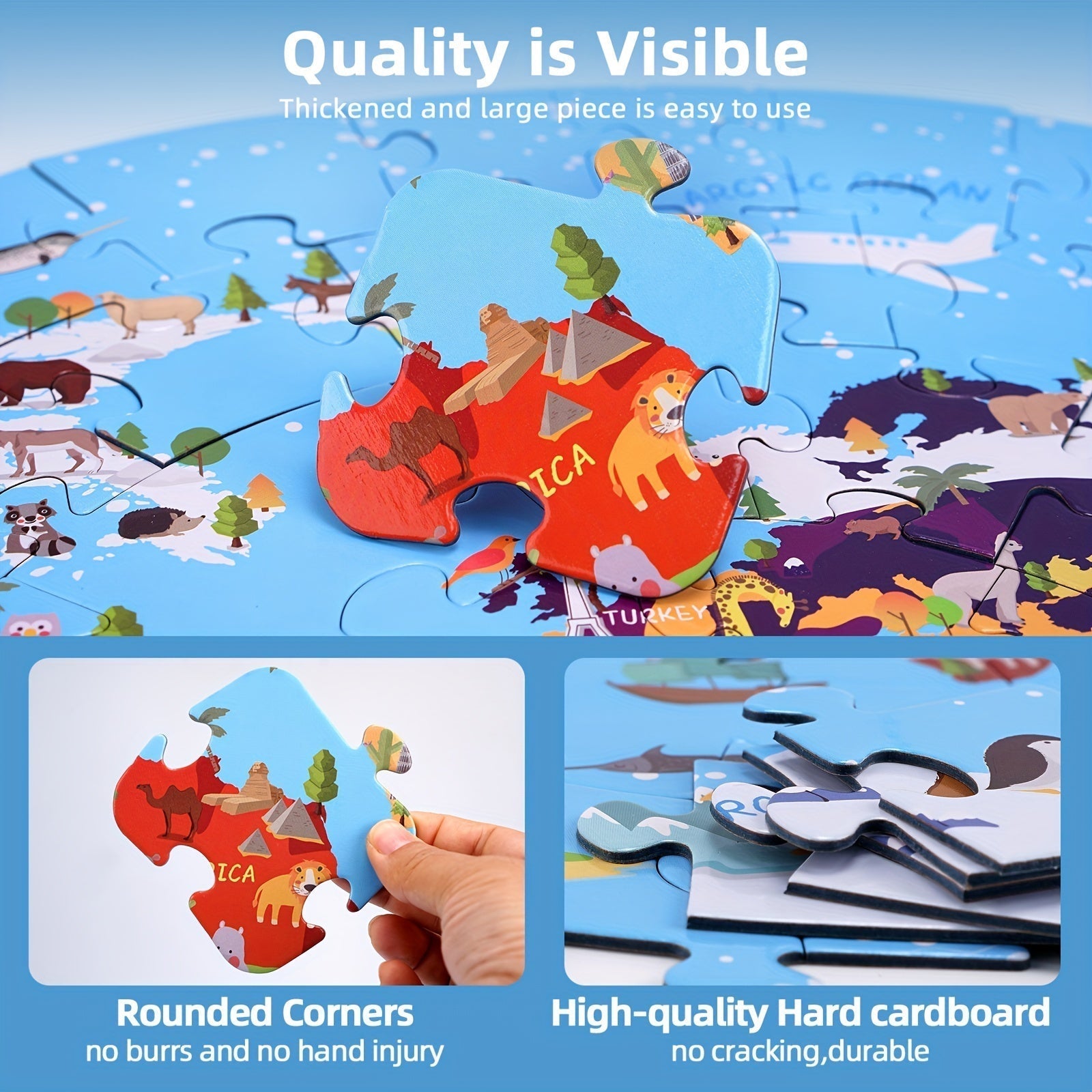 Puzzle da Pavimento di 70 Pezzi – Design della Mappa del Mondo Rotonda per Bambini