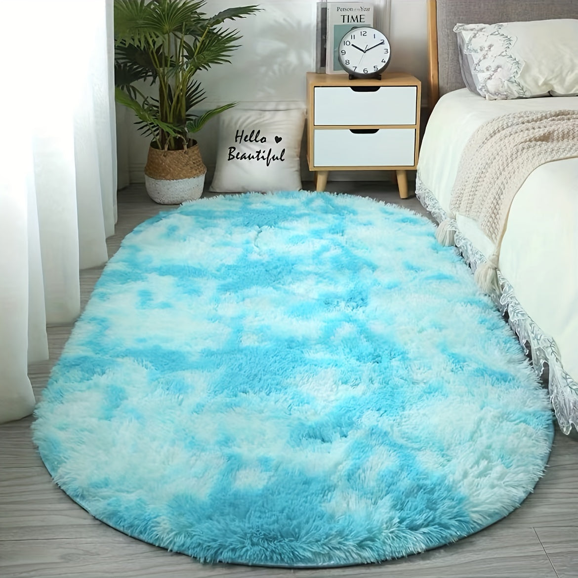 Tappeto Ovale in Peluche – Tappeto Morbido e Stile per Decorazione di Camera da Letto e Soggiorno