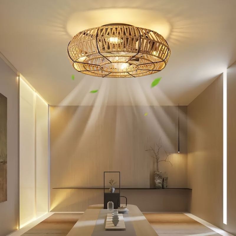 Ventilatore a soffitto in rattan intrecciato a mano – Stile Zen e funzionalità