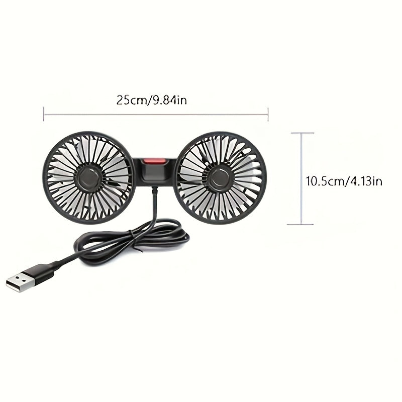 Ventilatore Portatile Doppio per Auto – 5 Pale Rotabili a 360° Ultra-Silenzioso