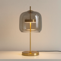 Table Lamp with Glass Dome and Golden Iron Stem with Round Base
