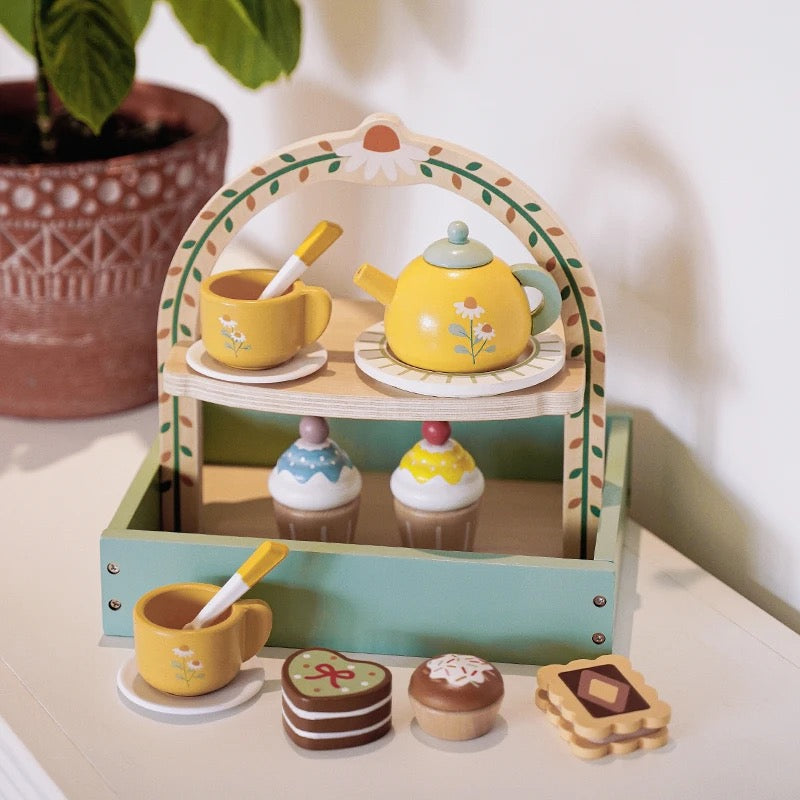 Set da Tè in Legno per Bambini con Cupcake e Teiera – Momenti di Gioco