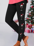 Leggings navideños casuales para mujer con motivo de copa de vino