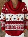 Elegant Women's Rib-Knit Cowl Neck Sweater for the Christmas Holidays