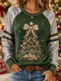 Sudadera para mujer de manga larga con estampado navideño de lentejuelas y motivo de leopardo