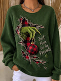 Sudadera navideña informal con cuello redondo y mangas largas