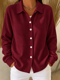 Camicia Vintage da Donna con Motivo Geometrico, Collo Classico e Maniche Lunghe