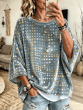 Maglietta Glamour Casual Astratta con Collo Giro e Maniche Tre Quarti
