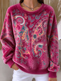 Boho Paisley Floral Sweatshirt with Crew Neck and Long Sleeves